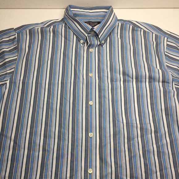 Mens Roundtree & Yorke Classics Blue Gray Striped Button Down Shirt Size XL - Picture 1 of 9